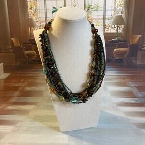 0037 Chico's Multi-Strand Seed Bead, Glass, Stone, & Acrylic Bead Necklace EUC